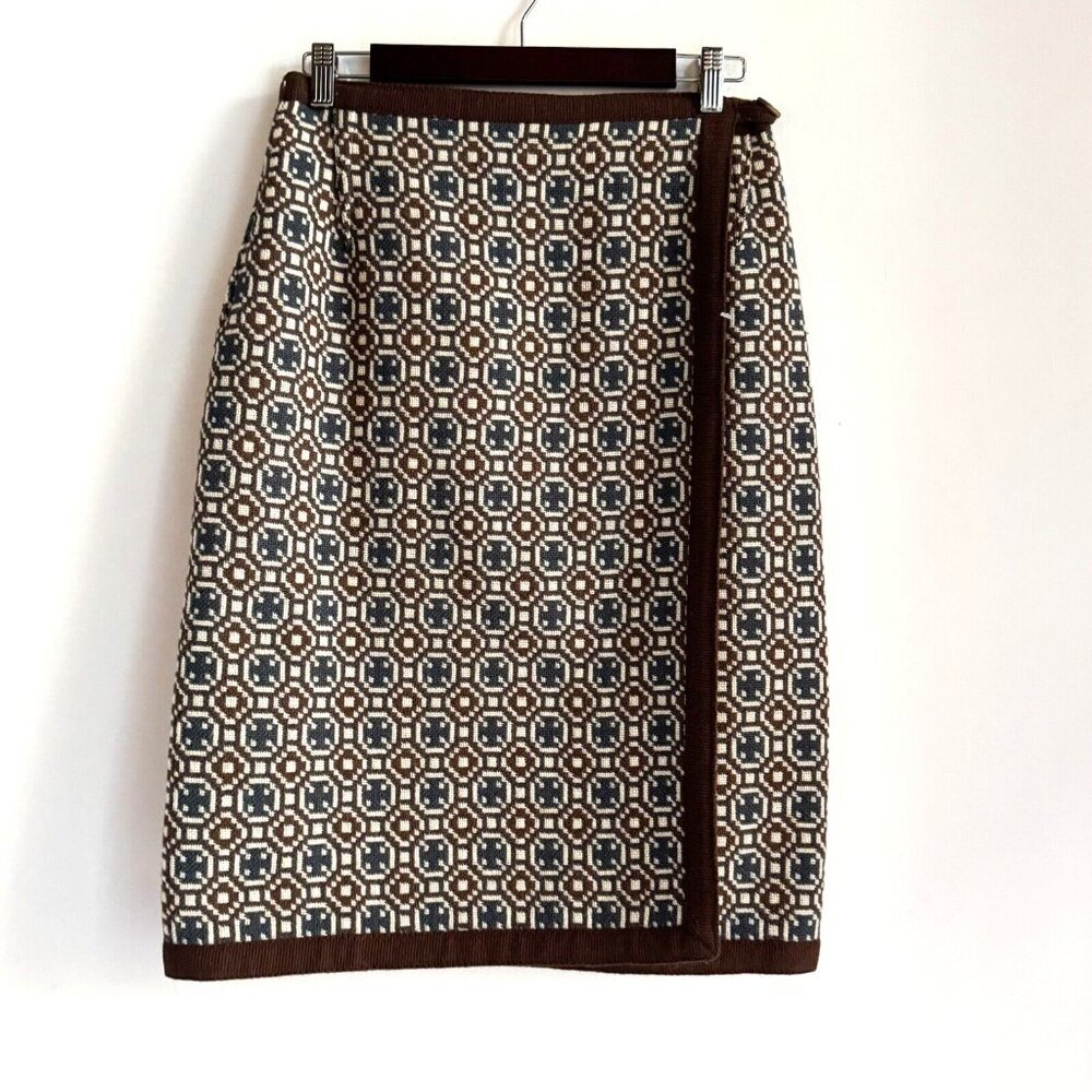 Vintage Geometric Patterned Pencil Skirt - Brown and Cream - Picture 2 of 9